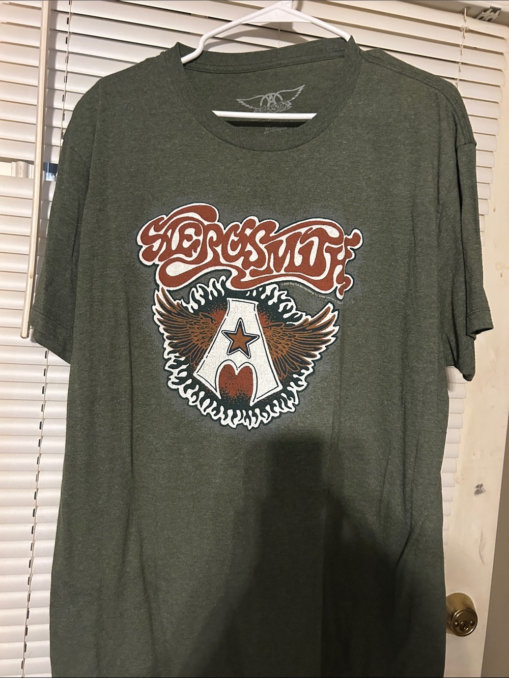 Aerosmith Men's Olive Graphic Short Sleeve Tee with Winged Crest